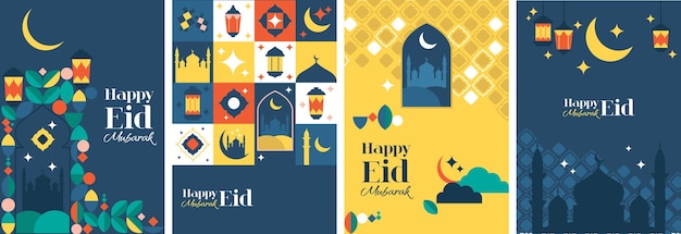 Vector eid mubarak poster and wallpaper design islamic greeting card template media banner illustration
