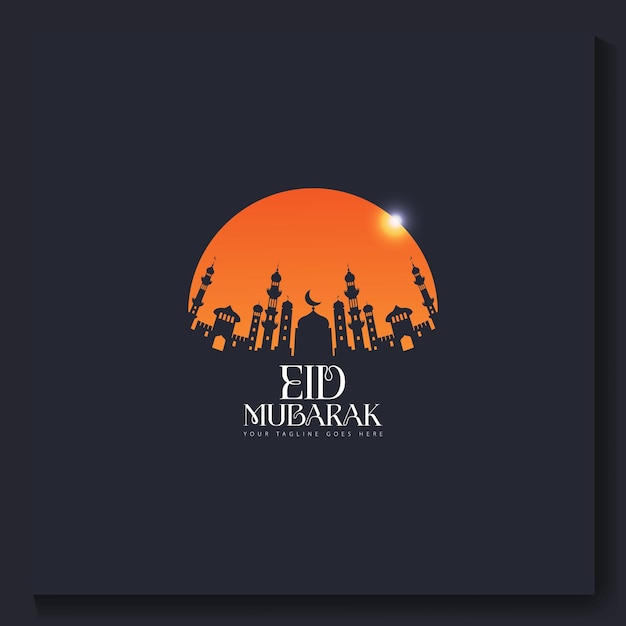 Vettore poster di eid mubarak con una luna crescente e un poster di eid della moschea