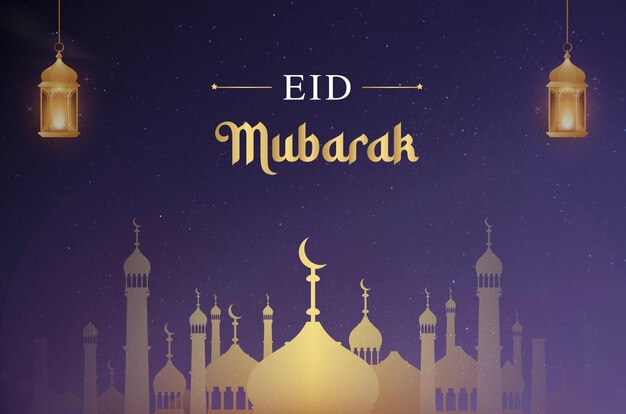 Vettore un poster di eid mubarak con uno sfondo dorato e una luna e stelle.