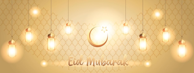 Eid mubarak realistic background with golden effect