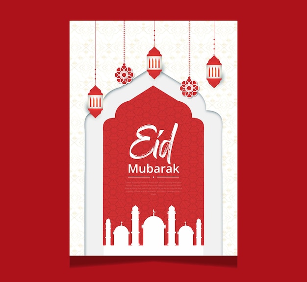 Eid Mubarak Red creative Flyer Design With lamp