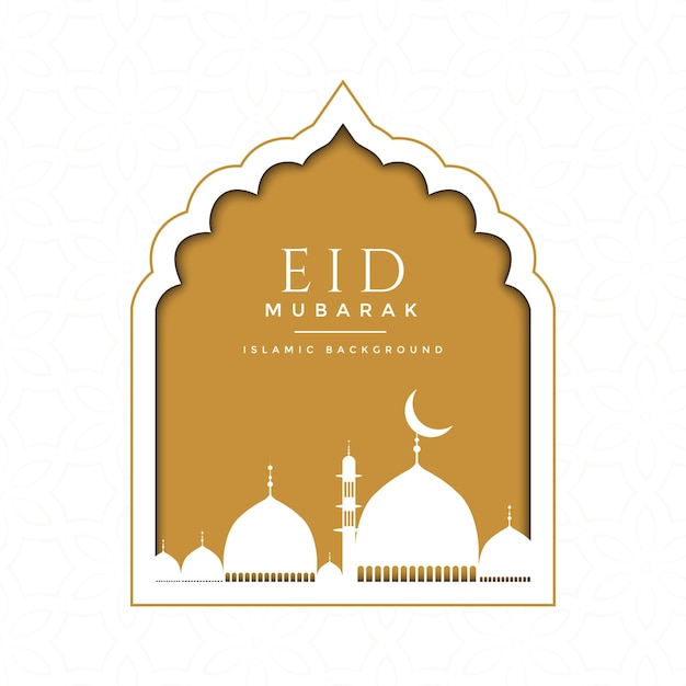 Vector eid mubarak religious white background with mosque mihrab and islamic background