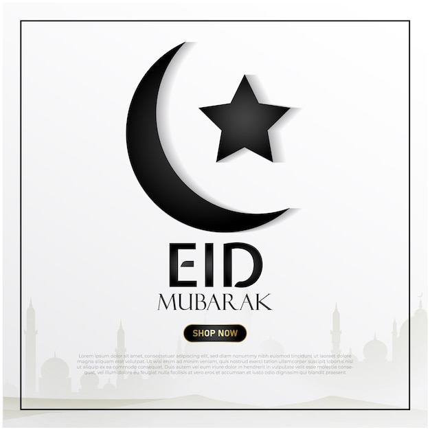 Eid mubarak sale crescent moon with star on white background