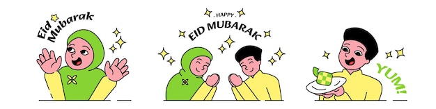 Eid mubarak scènes vector illustratie set