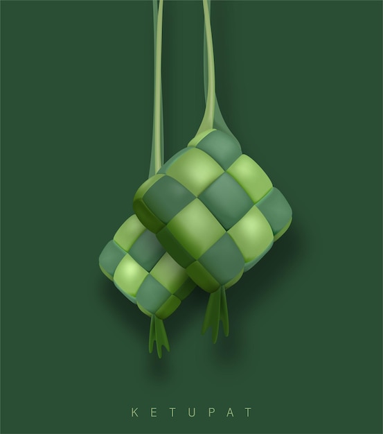 Eid Mubarak-sjabloon met 3D-realistische Ketupat-vectorillustratie