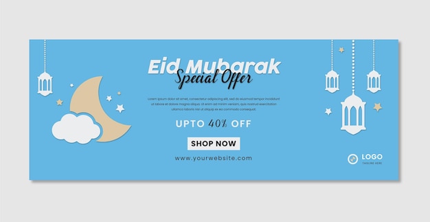 Modello di banner per social media per offerta speciale eid mubarak vettore premium