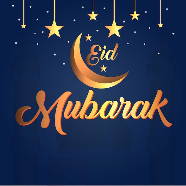 Vector eid mubarak typografie ontwerp sjabloon met maan