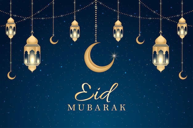 Eid mubarak vakantiegroet met maan en lantaarns