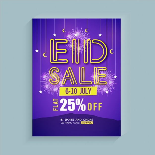 Eid mubarak verkoop leaflet met vuurwerk