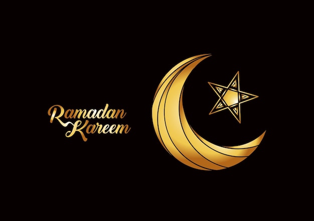 Eid mubarak viering gouden kalligrafie stijlvolle belettering ramadan kareem tekst met maan vectorillustratie