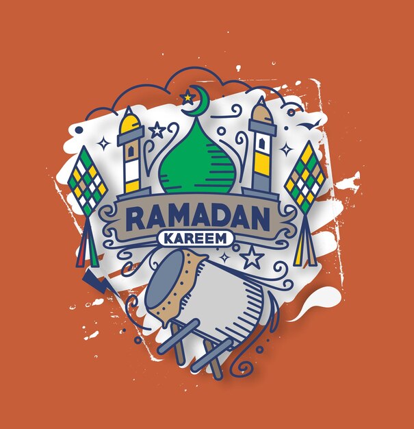 Eid Mubarak viering kalligrafie stijlvolle belettering Ramadan Kareem tekst met moskee Vector illustratie