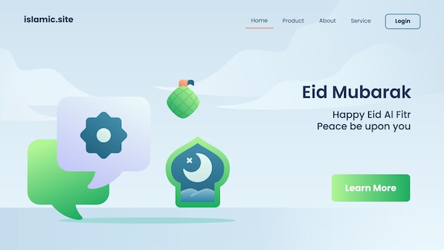 Eid mubarak voor landing van websitesjabloon of startpagina-ontwerp