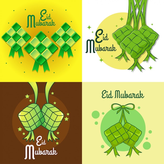 Eid Mubarak With Hanging Ketupat for Greeting Card and Another Purpose