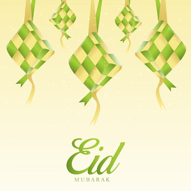 Eid mubarak with ketupat islamic design