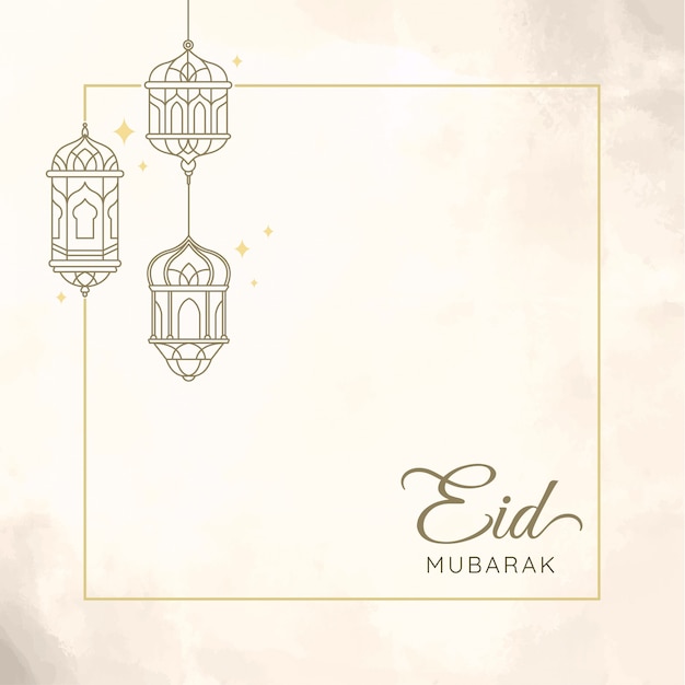 Eid mubarak with lantern illustration for greeting card