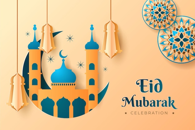 Vector eid mubarak with a paper style