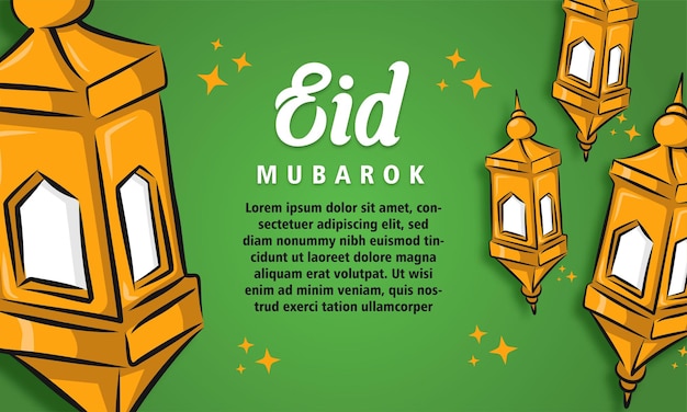 Eid Mubarok groet achtergrond vectorillustratie en islamitische decoratie objecten