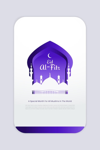 Eid Special Theme Vertical Social Media Template with Mosque Dome Ornament and Purple Color Mosque