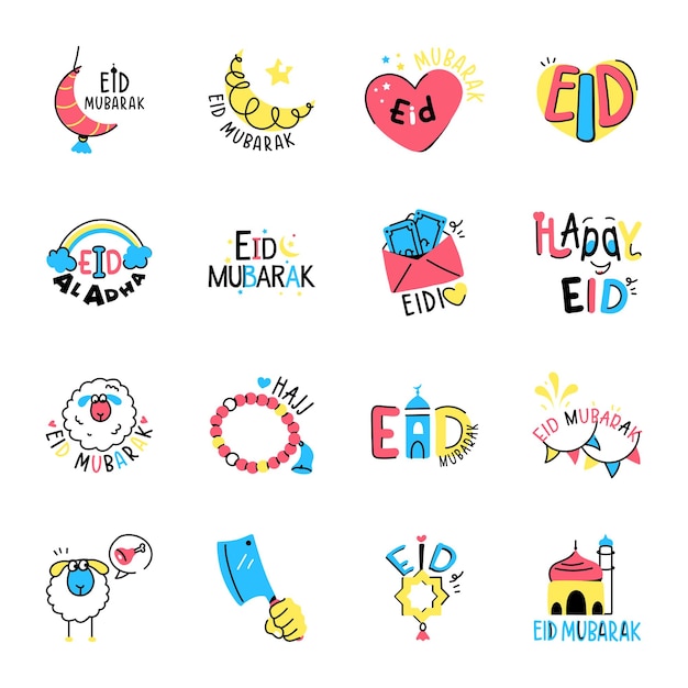 Eid ul adha hand drawn icons