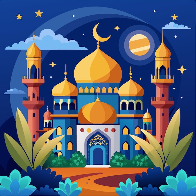 Eid Ul Adha Islamic background cartoon vector Illustration flat style artwork concept