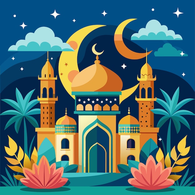 Eid Ul Adha Islamic background cartoon vector Illustration flat style artwork concept