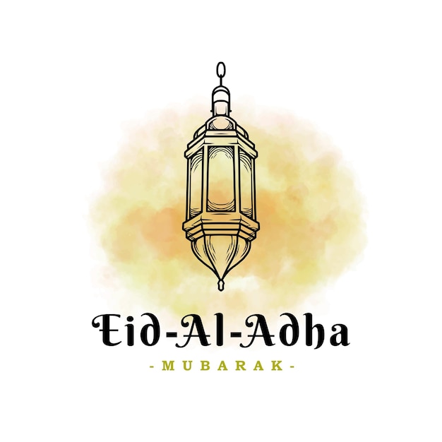 Eid ul adha islamic festival with line art lantern concept