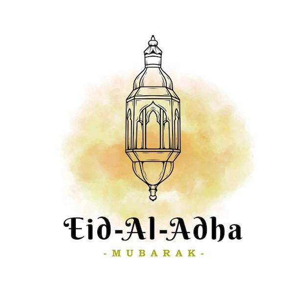 Eid ul adha islamic festival with line art lantern concept