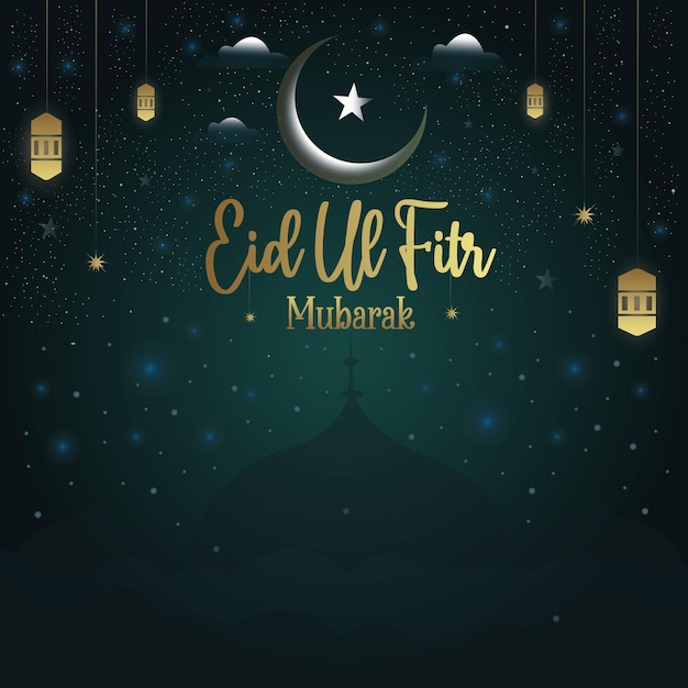 Eid ul fitr mubarak sfondo di saluto per poster e banner di illustrazione vettoriale