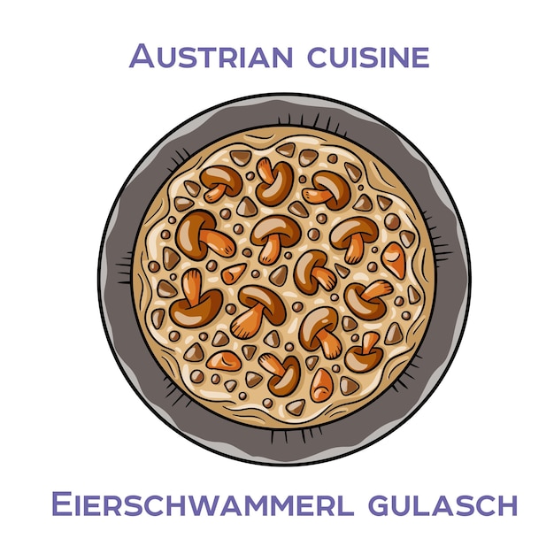 Eierschwammerl gulash is a traditional austrian dish made with chanterelle mushrooms onions