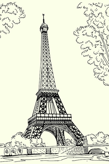 Eifel Tower Paris Skyline Vector illustration