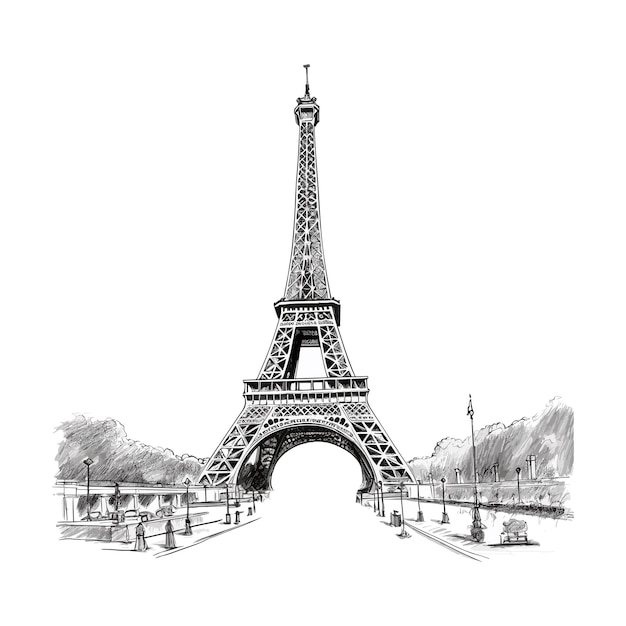 Eiffel Tower Black and white illustration of Eiffel Tower