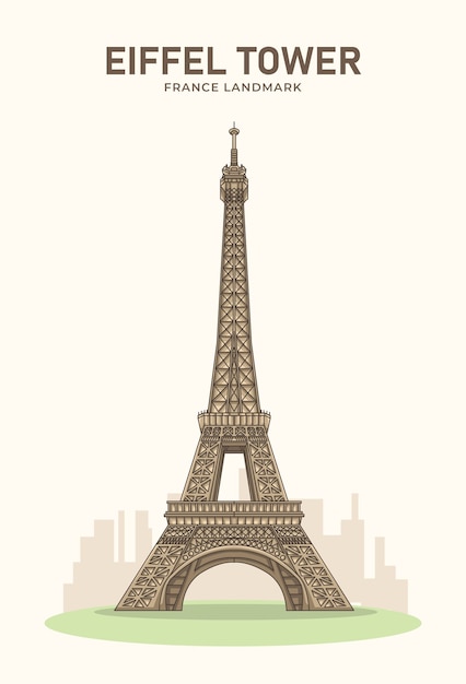 Illustrazione minimalista del punto di riferimento della francia della torre eiffel