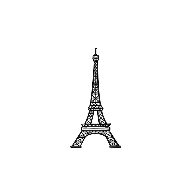 Icona di doodle di contorni disegnati a mano della torre eiffel. francia e punto di riferimento, turismo e architettura, concetto famoso