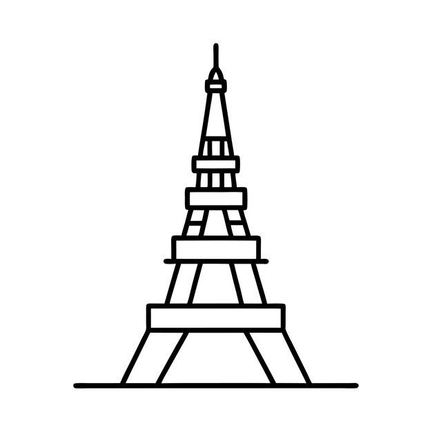 エイフェル塔のアイコンを白い背景に描いたベクトルイラスト