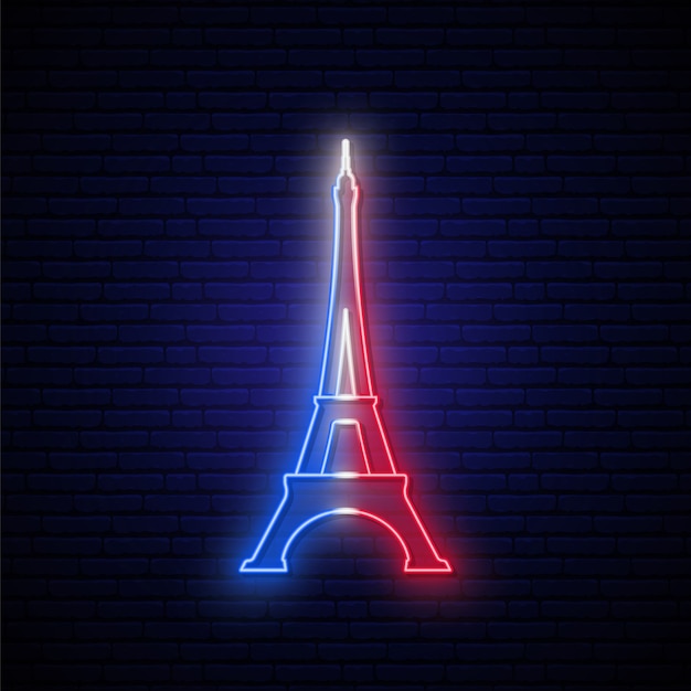 Vector eiffel tower neon sign.