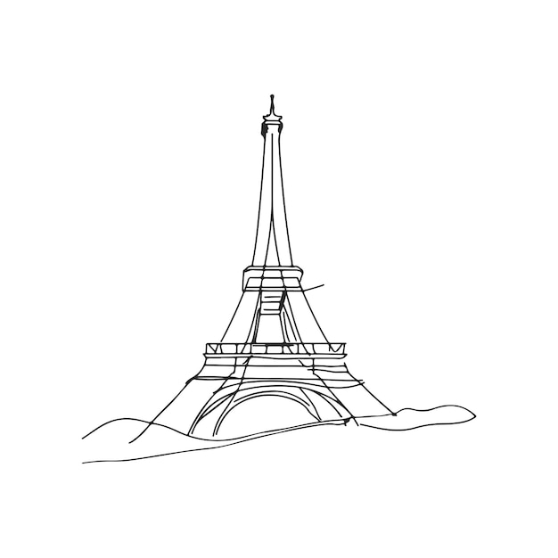Вектор Эйфелева башня одна линия непрерывная линия искусство рисование минималистская векторная иллюстрация клипарт окрашивание