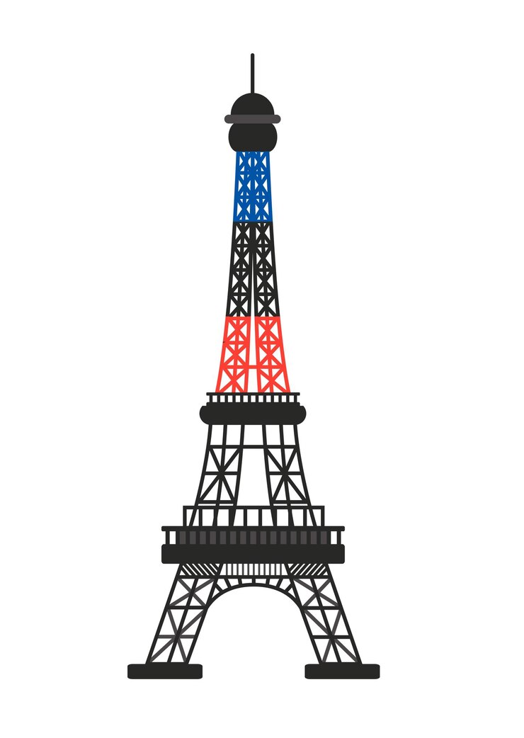 Vector eiffel tower paris symbol icon flat colored symmetric outline