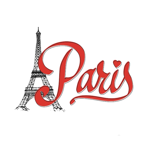 Eiffel tower parisian symbol Hand drawn vector greeting card