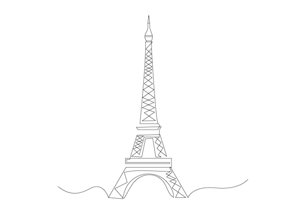 Vector eiffel tower single one line drawing tourism and travel greeting postcard concept