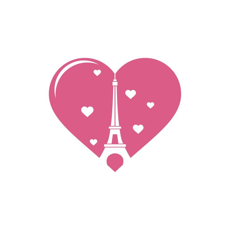 Vector eiffel tower surrounded by hearts