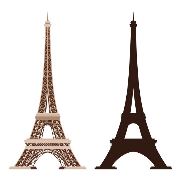 Vettore icone vettoriali della torre eiffel simboli di attrazione turistica di fama mondiale in francia monumento architettonico internazionale isolato su sfondo bianco