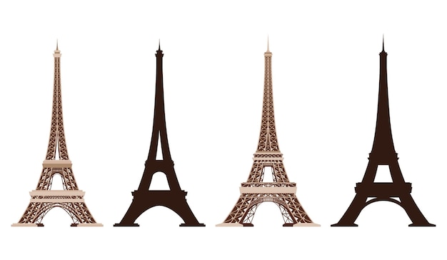 Eiffel Tower vector icons World famous France tourist attraction symbols International architectural monument isolated on white background