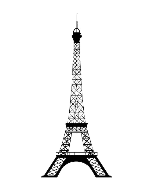 Vettore silhouette nera dell'illustrazione vettoriale della torre eiffel isolata su sfondo bianco