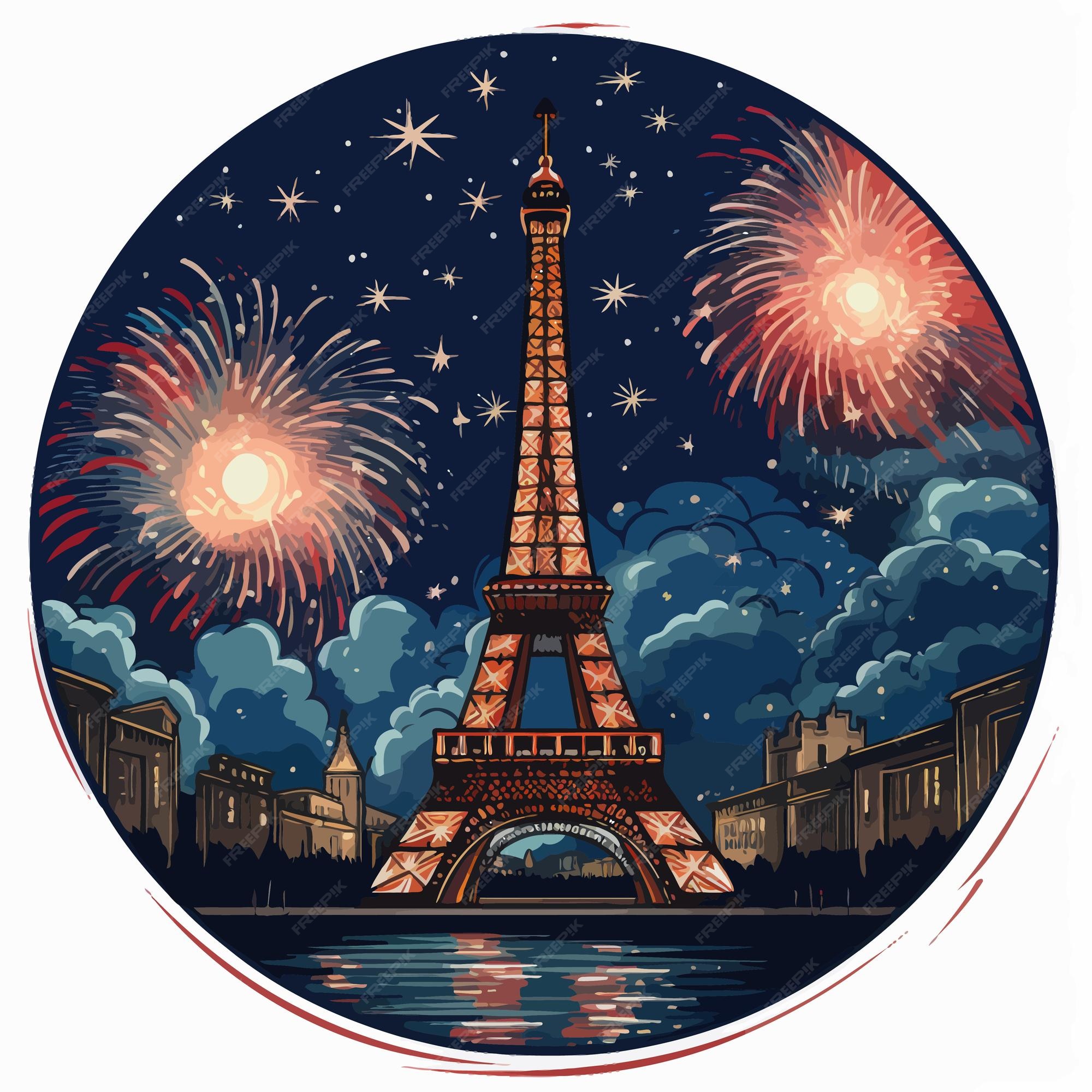 Premium Vector Eiffel tower with fireworks