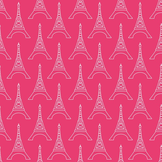 Eiffel towers shapes romantic seamless pattern on pink background