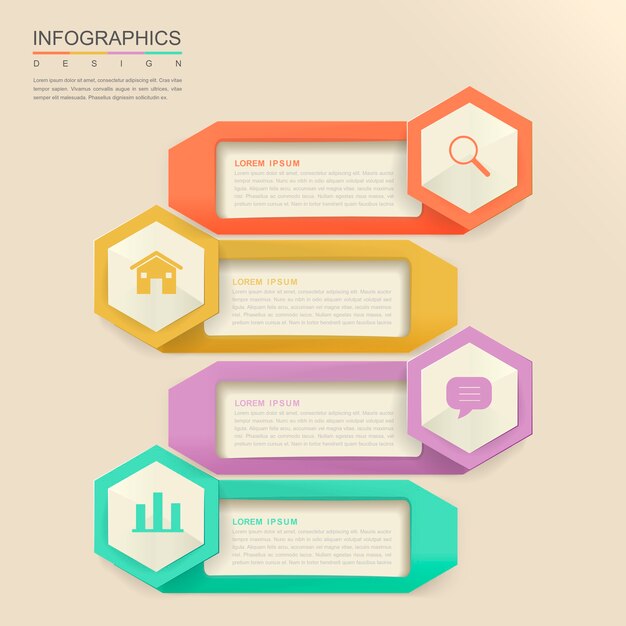 Eigentijds infographic ontwerp met zeshoekige labelelementen