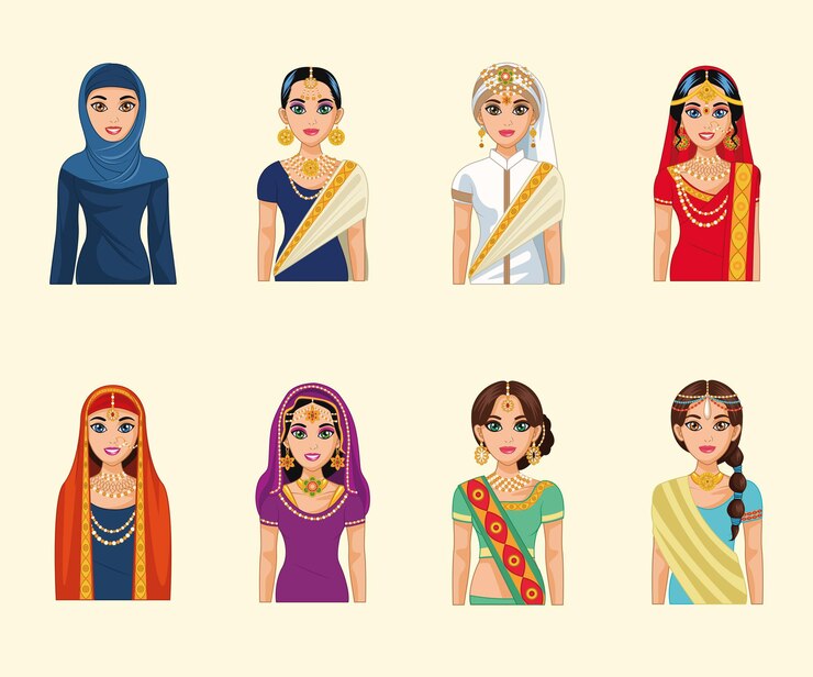 Vector eight arabic brides characters