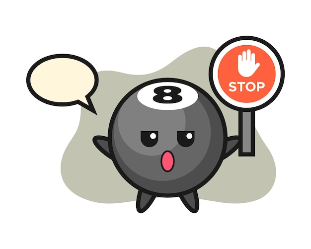 Eight ball billiard cartoon holding a stop sign