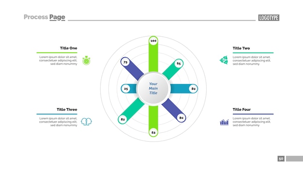 Eight bars radial chart slide template