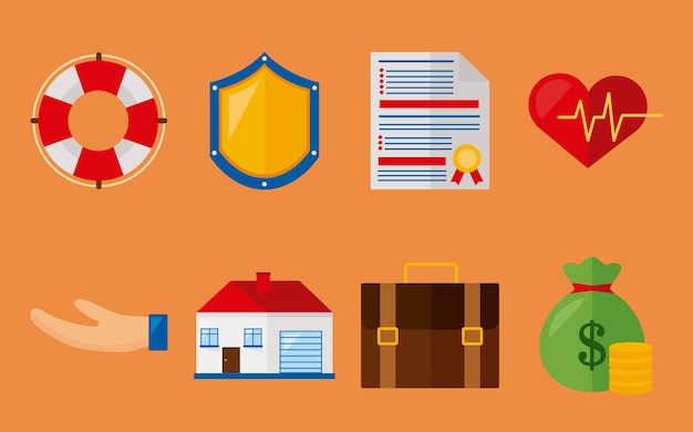 Vector eight insurance services icons